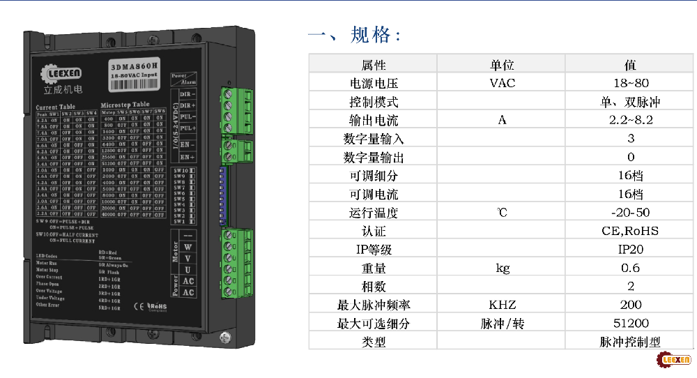 立成機電3相開環(huán)交流寬電壓步進電機驅動器3DMA860H-1 - 穩(wěn)定高效的控制方案